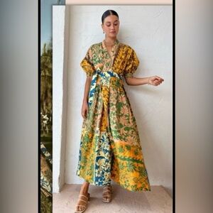 ALÉMAIS 100% Linen Archie Wrap Maxi Dress Multicolor Orange US Size 4